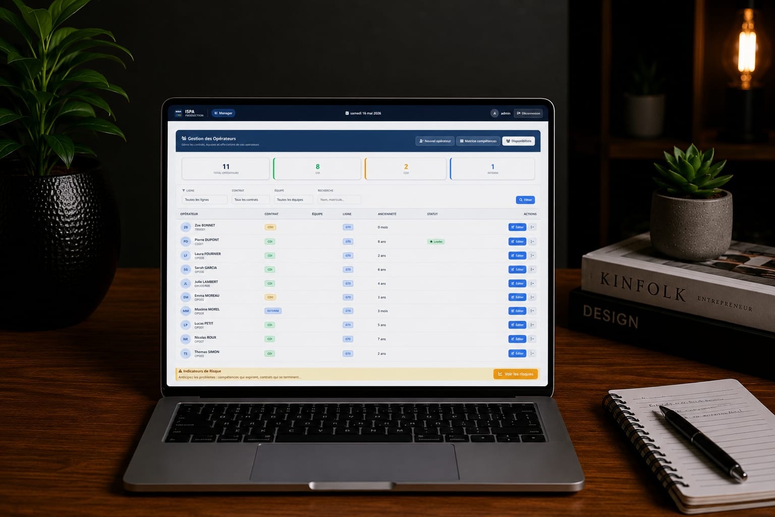 Application ISPA sur MacBook, tableau de gestion des opérateurs