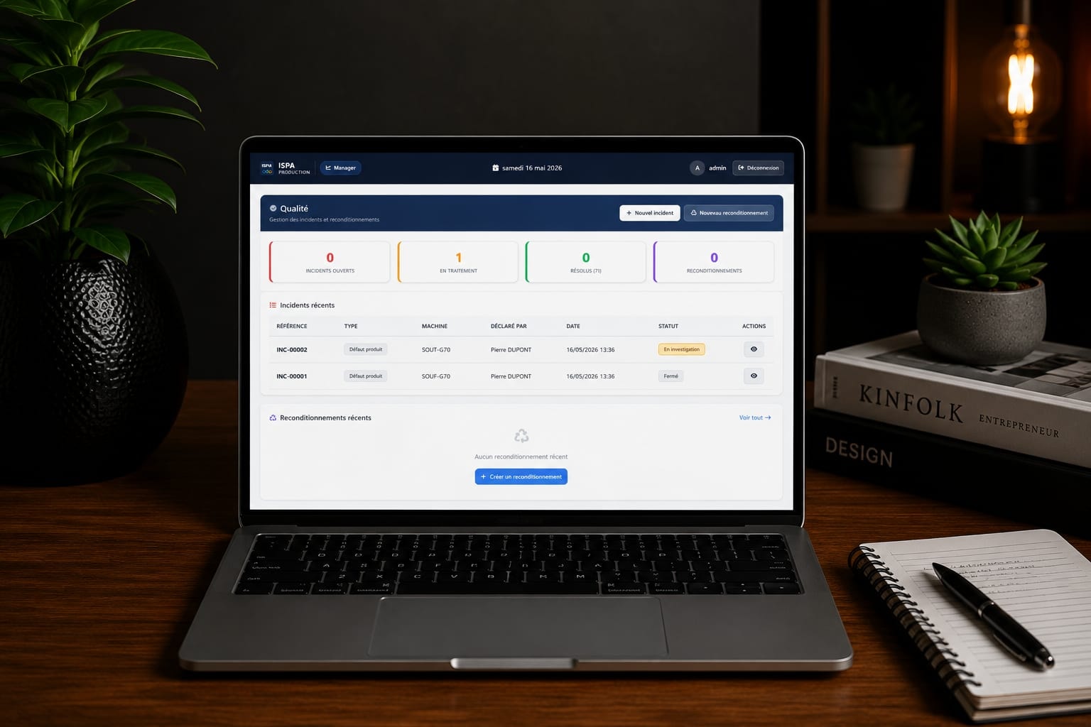 Application ISPA sur MacBook, suivi qualité et non-conformités de production