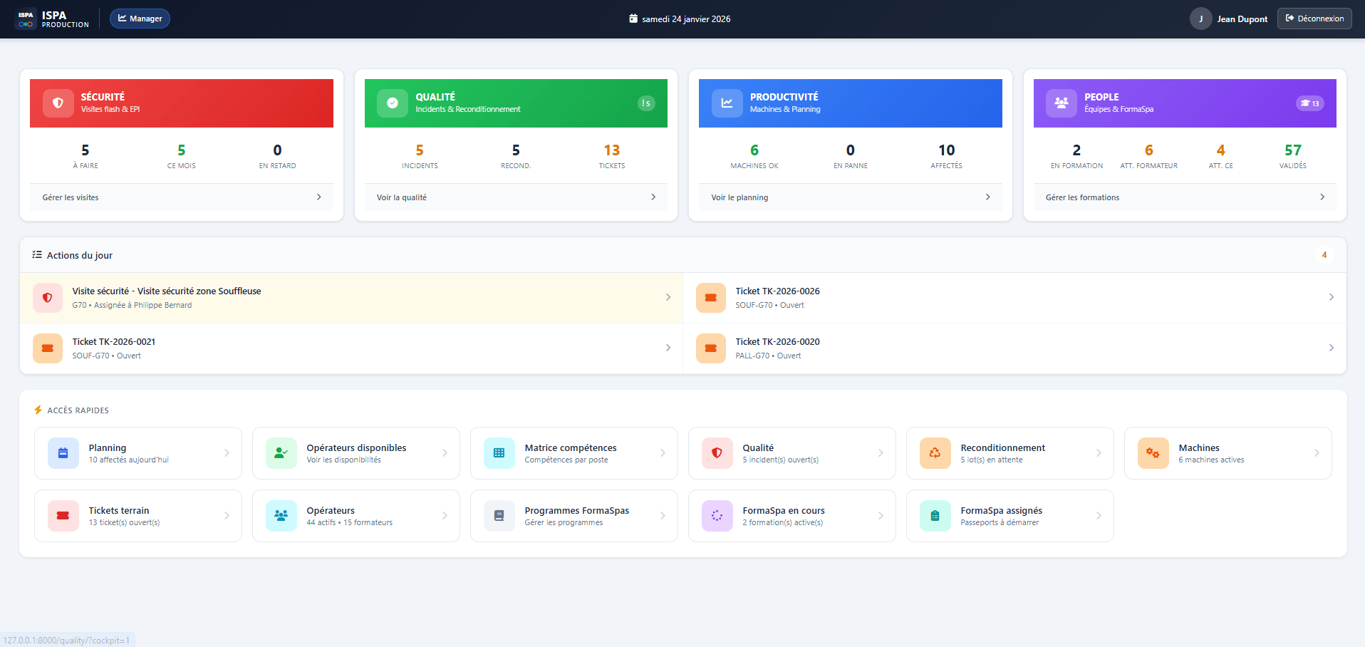 Dashboard interne de gestion de production — Application ISPA