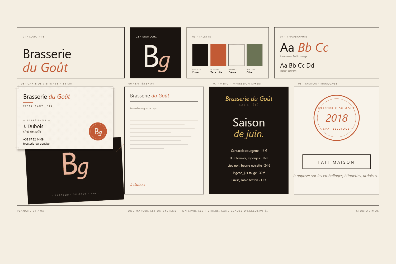 Système de marque — logo, papeterie, palette