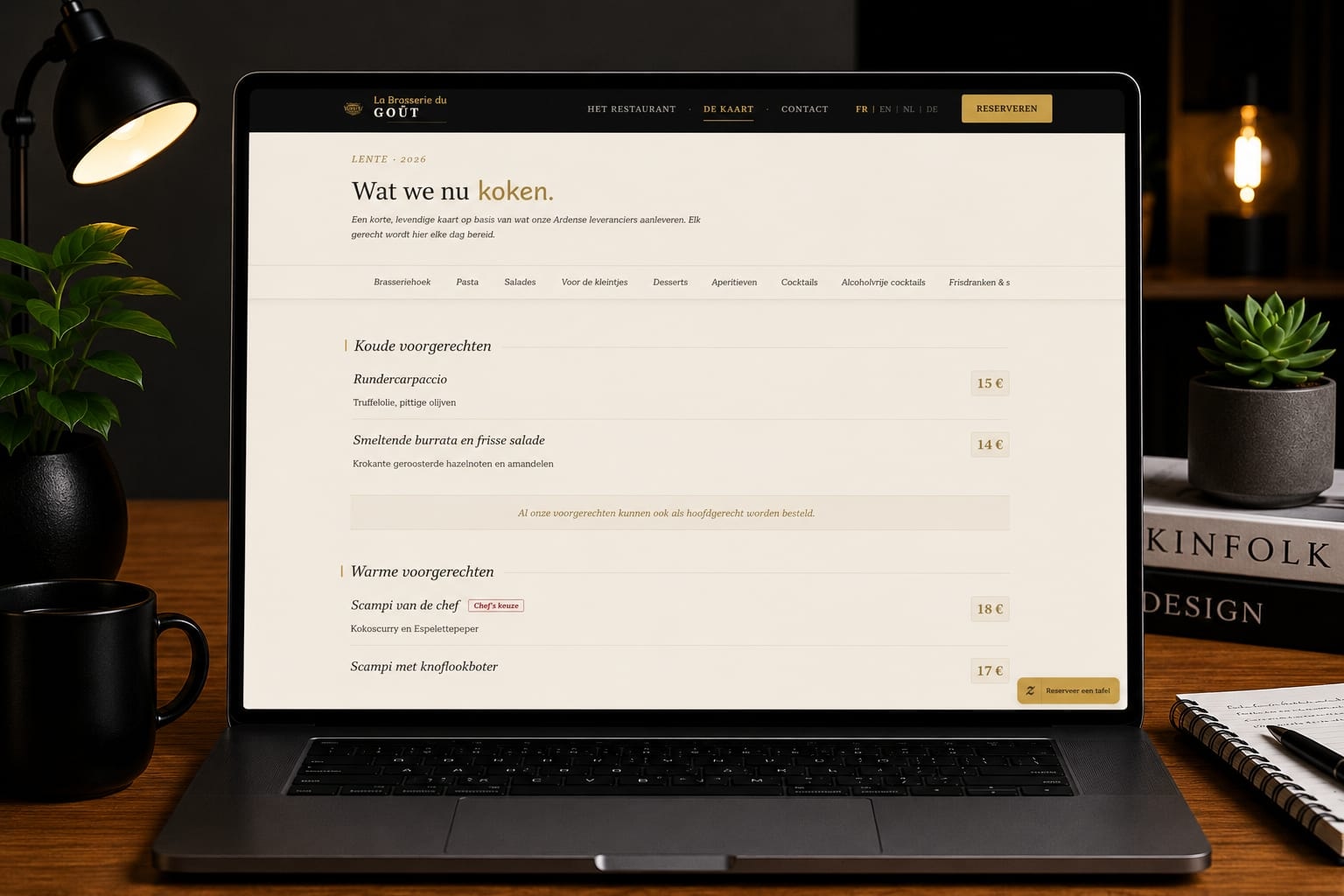 Même carte de la Brasserie du Goût en néerlandais, illustrant le site multilingue