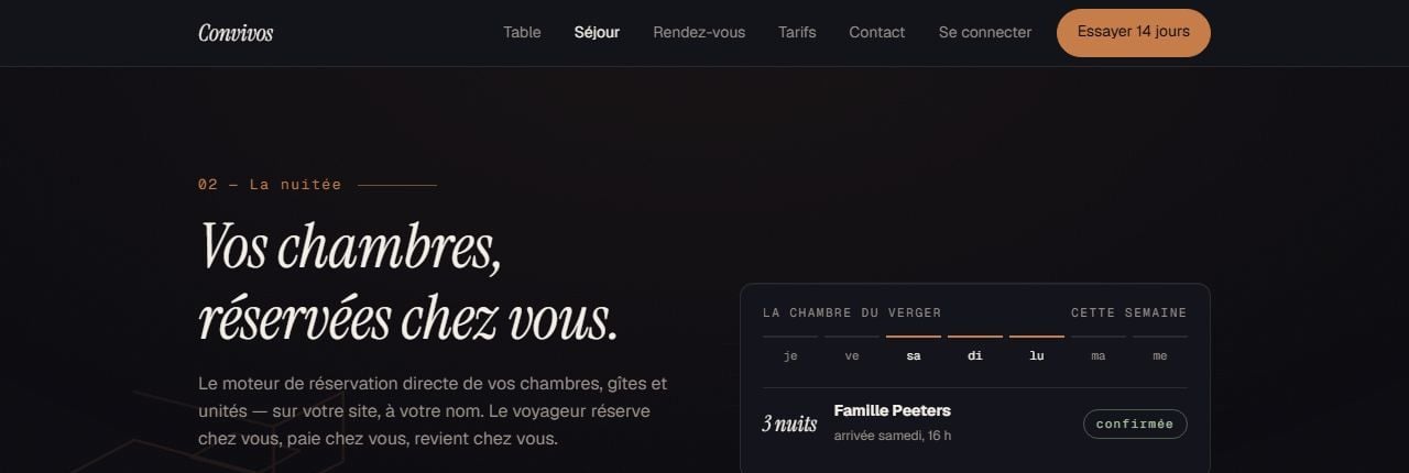Convivos côté hébergement : l’agenda des chambres et une réservation confirmée